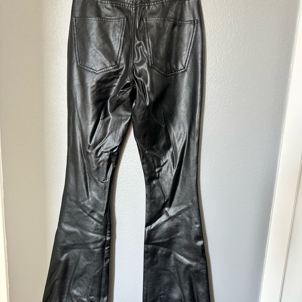 Veronica Beard Black Leather Flare Pants - Picture 7 of 9